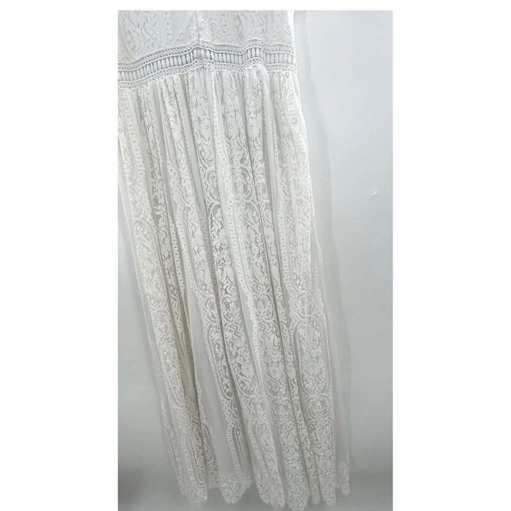 White Lace Boho Maxi Dress Cottagecore Romantic Bridal Style Long Dress Medium - Picture 6 of 9